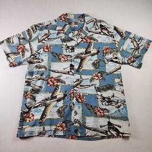 Vtg Kalaheo Hawaiian Button Up Shirt Medium Bomber Fighter Planes WWII USA